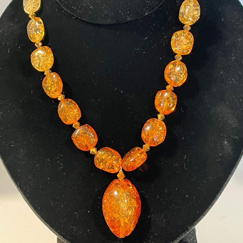 Amber and Swarovski Gold Plated Crystal Necklace